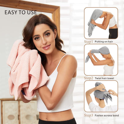 Large Microfiber Hair Towel Wrap for Women, Anti Frizz Drying Towel, Fast Dry Turban Wet Hair, Long, Thick, Curly Super Absorbent Soft Towels - White