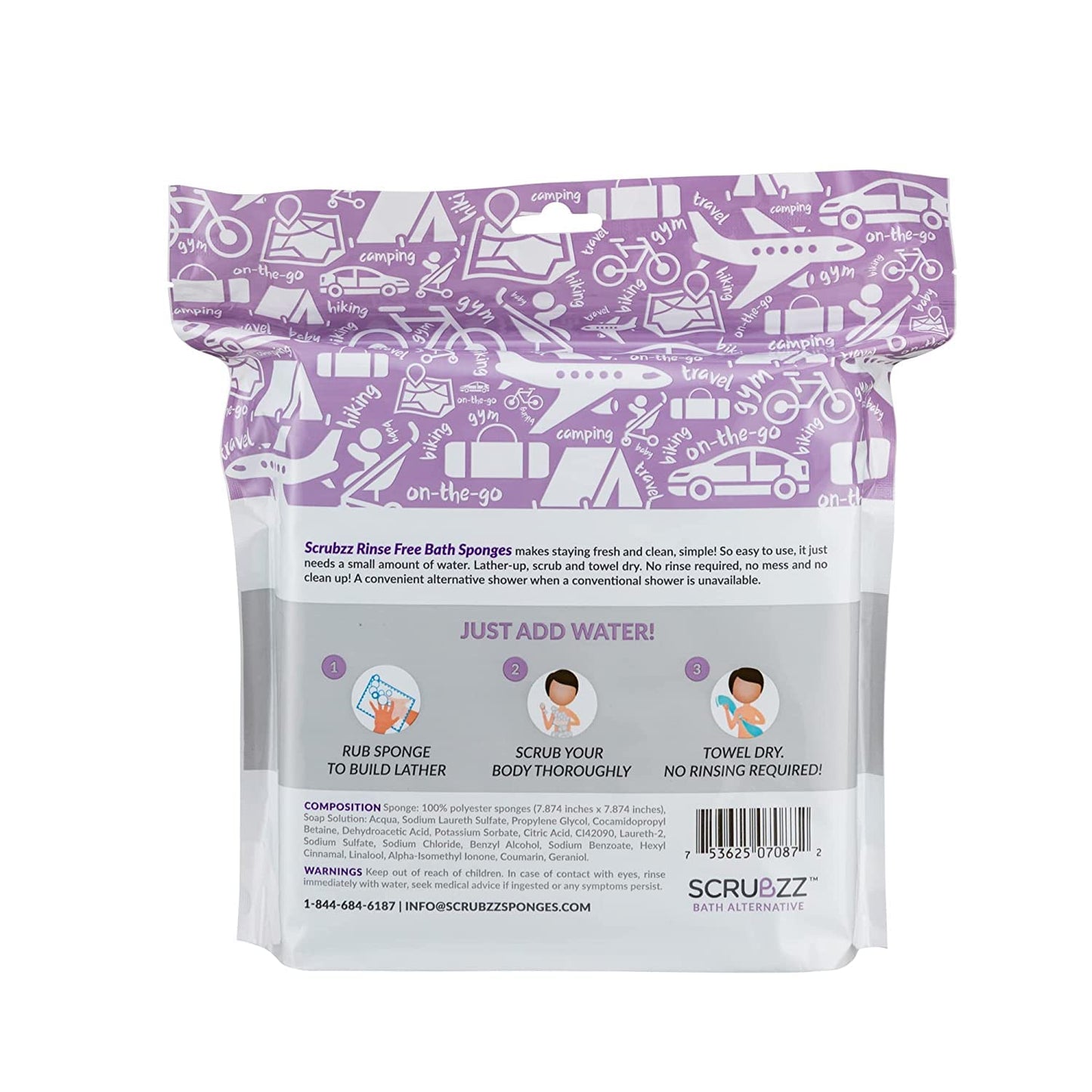 Scrubzz Disposable Rinse Free Bathing Wipes - 25 Pack - All-in-1 Single Use Shower Wipes, Simply Dampen, Lather, and Dry Without Shampoo or Rinsing