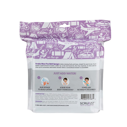 Scrubzz Disposable Rinse Free Bathing Wipes - 25 Pack - All-in-1 Single Use Shower Wipes, Simply Dampen, Lather, and Dry Without Shampoo or Rinsing