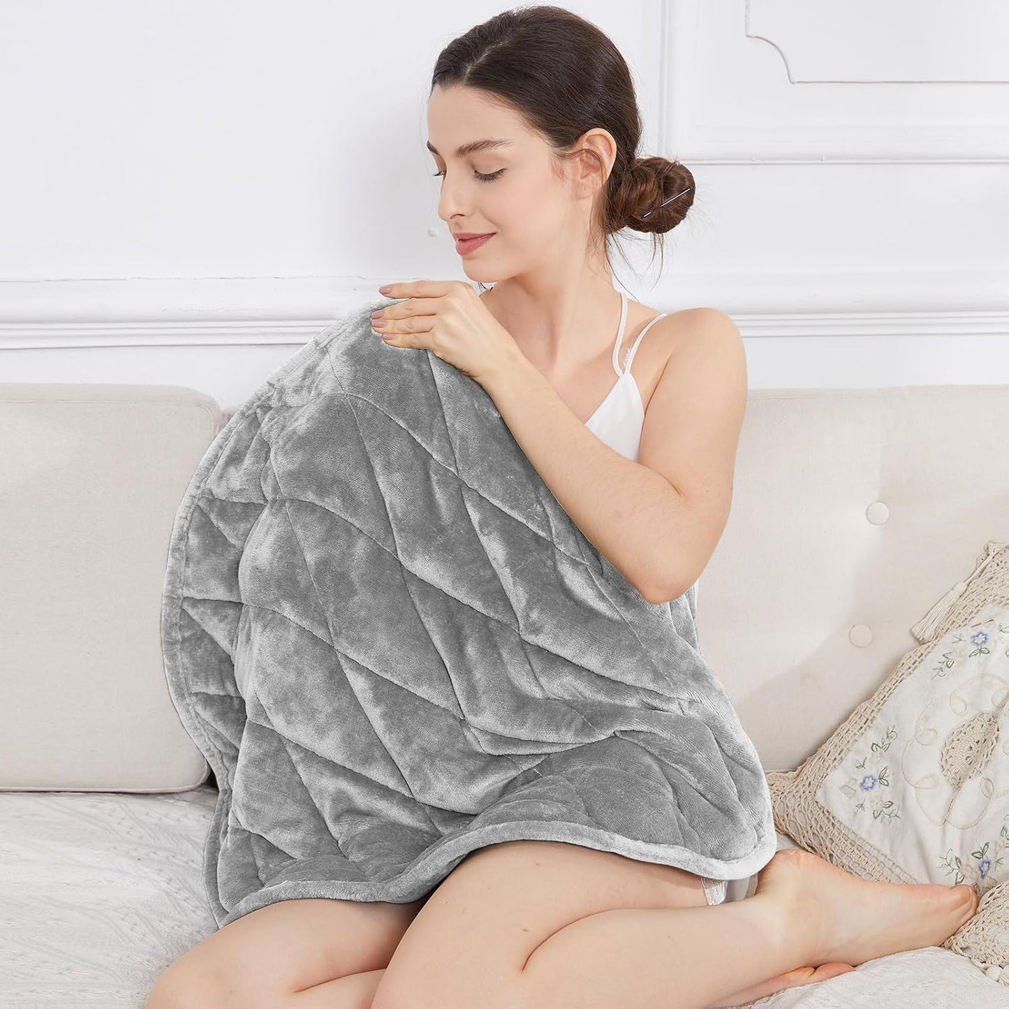 Alomidds Weighted Lap Blanket 7lbs, Cozy Breathable Flannel Weighted Lap Pad for Adults, Small Weighted Blanket for Travel, Couch, Green, 29" x 24"