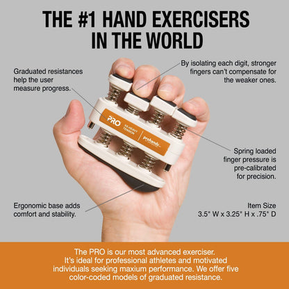 Prohands PRO Hand Exerciser, Finger Exerciser (Hand Grip Strengthener), Spring-Loaded, Finger-Piston System, Isolate and Exercise Each Finger