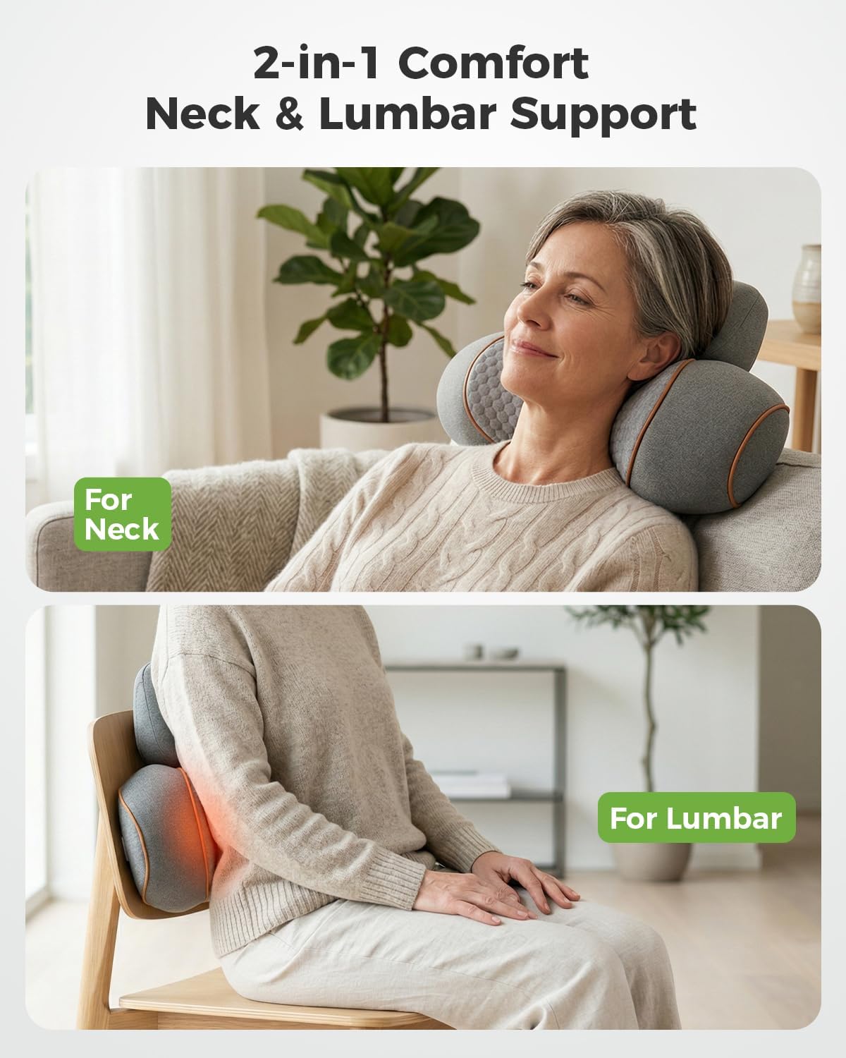 3-in-1 Neck Massager Pillow for Pain Relief Deep Tissue with Heat, Cordless & Rechargeable Massager with Traction for Neck Hump & Shoulder Comfort, Memory Foam Pillow