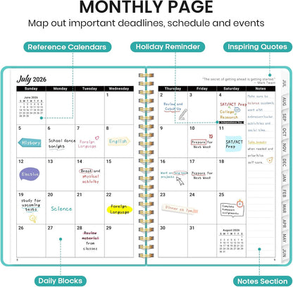 Planner 2026-2027 for Women & Men, Academic Monthly and Weekly Calendar Planner, Jul 2026 - Jun 2027, A5 (6.3" x 8.5"), Teacher Student Planning Book with Tabs, Ideal for Office School Supplies - Pink