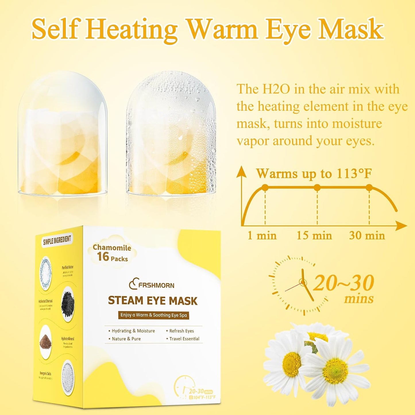 16Packs Steam Eye Mask, Heated Eye Mask for Sleeping, Warm Compress for Eyes, Self Heating Disposal Steam Mask for Home Sleep, Office, Spa, Travel Essentials Mothers Day Gifts (Unscented)