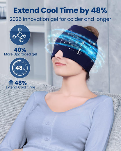 ONLYCARE Migraine Relief Cap, Upgraded Headache Relief Cap with Odorless Reusable Gel Head Wrap, Soothing Face Ice Pack Mask Products with Hot & Cold Therapy for Tension, Stress, Hangover & Puffy Eyes