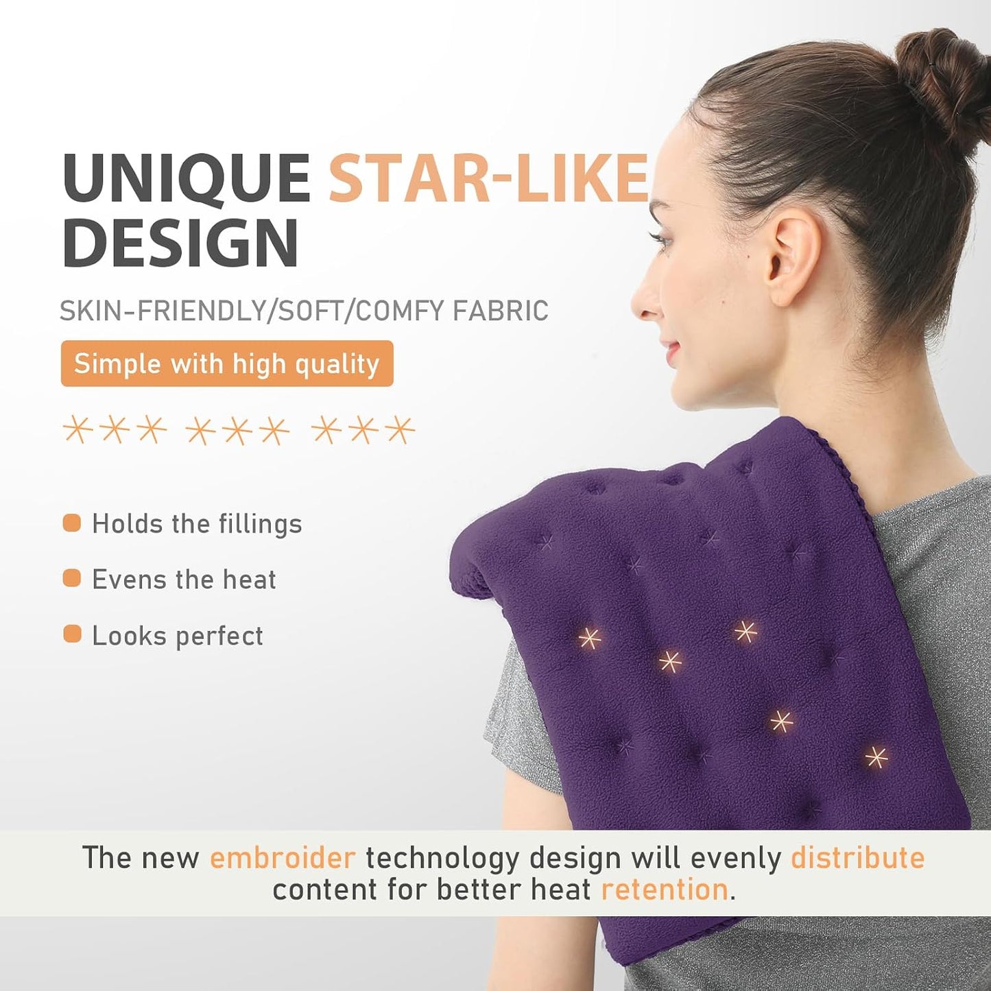 UNCN Wide Microwave Heating Pad with Washable Cover 9.5 x 16in Microwavable Hot Pad for Neck Shoulder, Cramps, Back Cordless Warm Compress Weighted Moist Heat Pack for Aches, Unscented