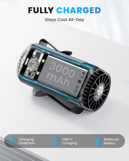 Portable Fan, Personal Rechargeable Mini Waist Fan, 3000 mAh Battery Operated, Max 24H Working Time, 4 Speeds Clip Belt fan for Outdoor, Indoor, Jobsite, Traveling, Gifts for Men - Black