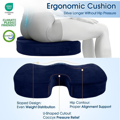 CloudBliss Ergonomic Seat Cushion & Lumbar Support Pillow Set, Black,Large