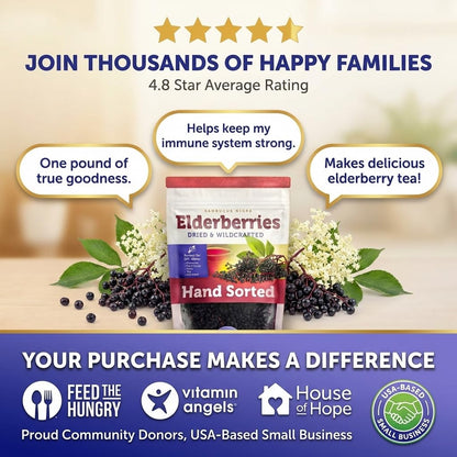 Black Dried Elderberries 1lb, Wildcrafted Elderberry for DIY Syrup & Tea