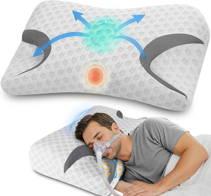 IKSTAR Cooling CPAP Pillow for Side Sleepers - Sleep Apnea Pillow for CPAP User - Reduce Air Leak/Hose Tangle/Mask Pressure - Memory Foam Neck Support Nasal Pillows Side/Back/Stomach Sleeper