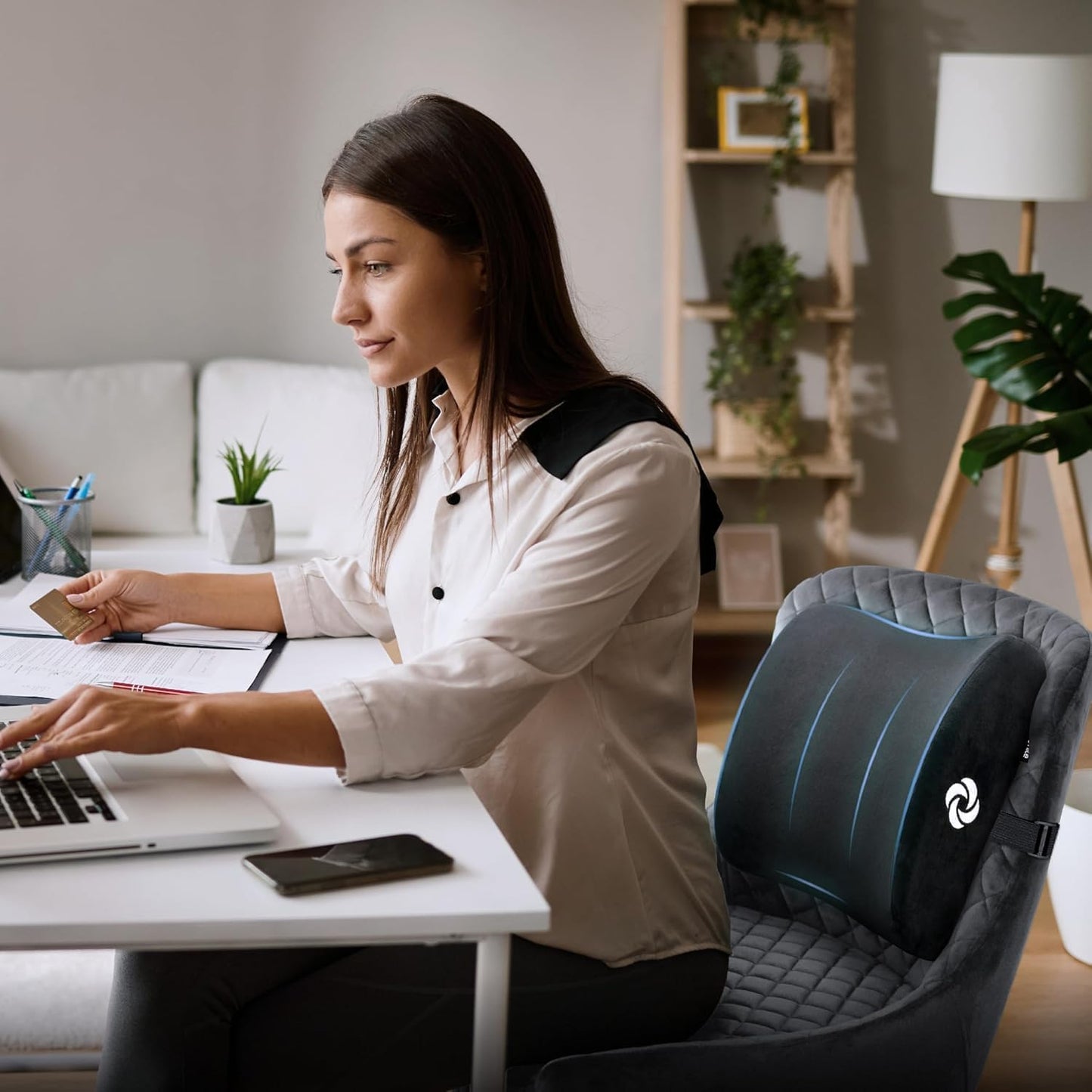 Samsonite Lumbar Support Pillow for Office Chair, Lower Back Support for Car, Back Pillow Desk Chair Cushion with Memory Foam, Improved Posture Backrest