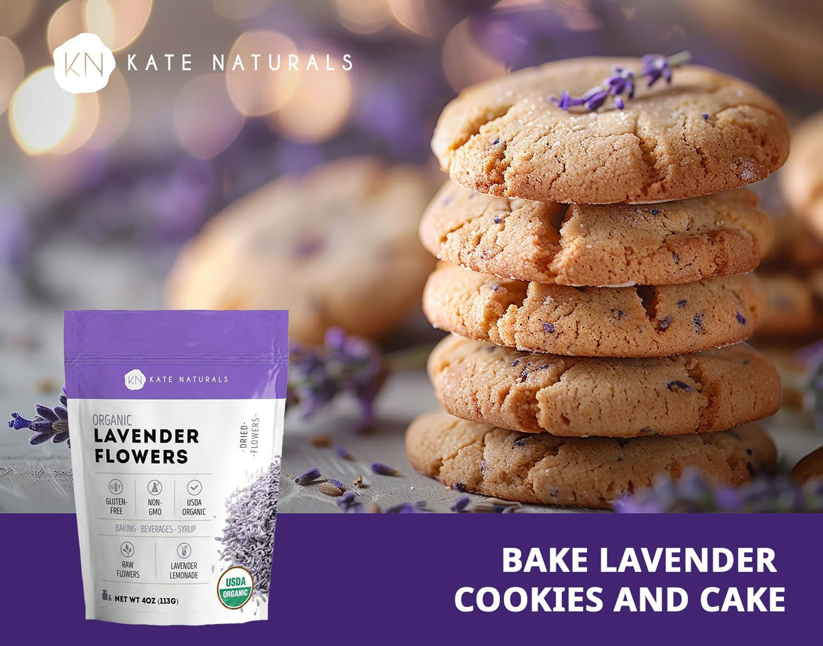 Kate Naturals Dried Lavender Flowers for Tea, Syrup, Lemonade (4oz)