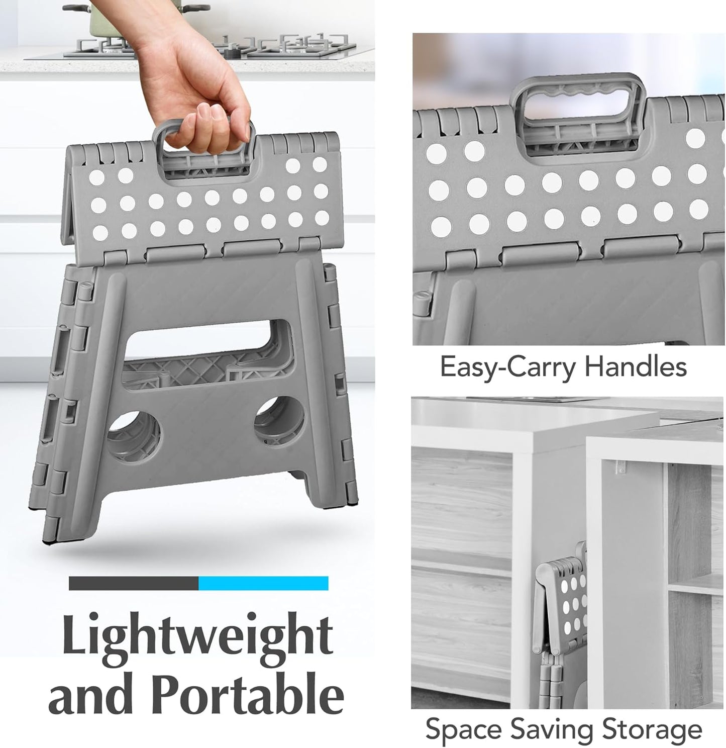Handy Laundry Folding Step Stool - Sturdy Enough Collapsible Stool to Support Adults - Opens Easy with One Flip - Great for Kitchen, Bathroom or Bedroom (Black - 9 Inch)