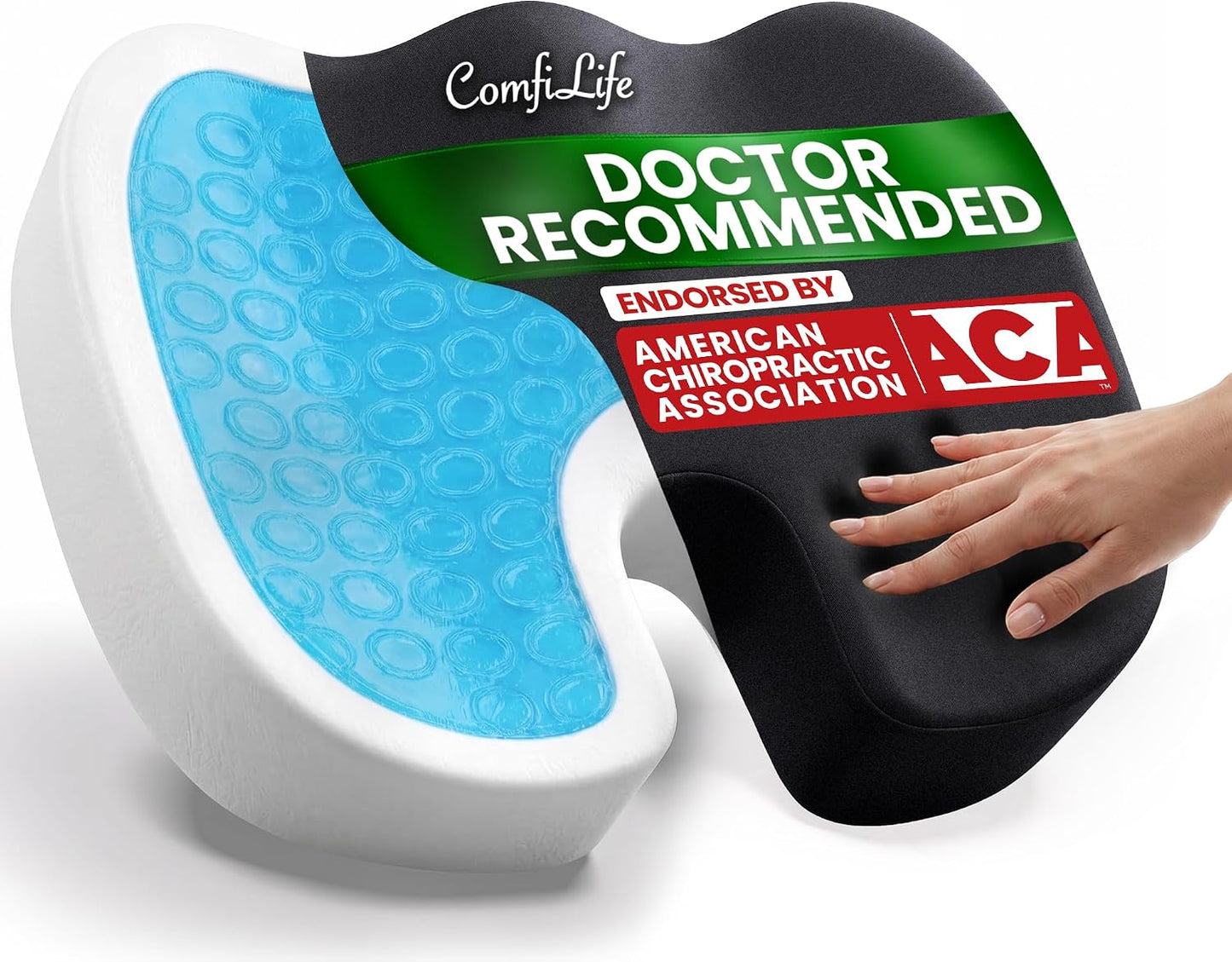 ComfiLife Gel Enhanced Seat Cushion – Office Chair Cushion – Non-Slip Gel & Memory Foam Coccyx Cushion for Tailbone Pain - Desk Chair Car Seat Cushion Driving - Sciatica & Back Pain Relief (Navy)