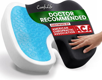 ComfiLife Gel Enhanced Seat Cushion – Office Chair Cushion – Non-Slip Gel & Memory Foam Coccyx Cushion for Tailbone Pain - Desk Chair Car Seat Cushion Driving - Sciatica & Back Pain Relief (Navy)