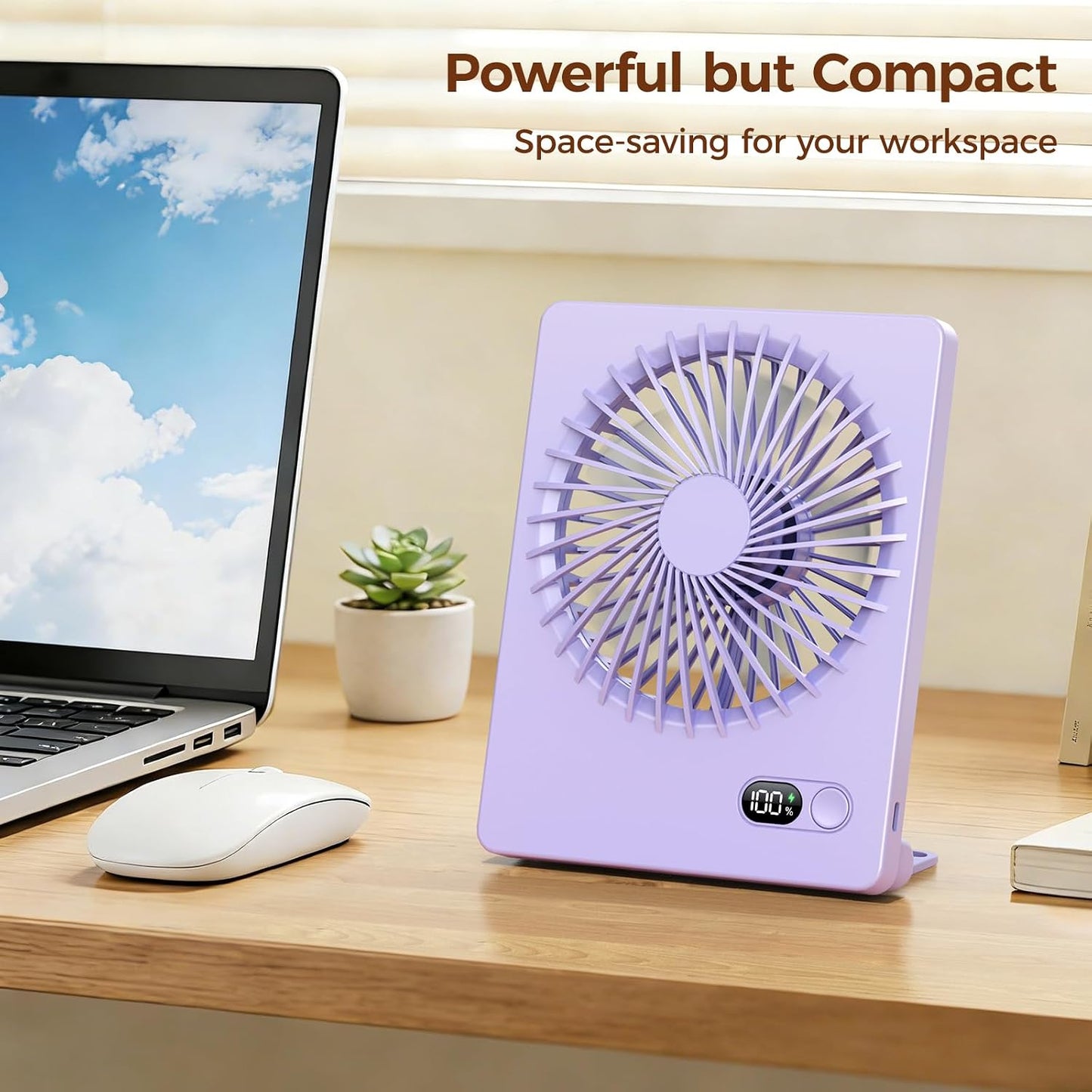 Zuvas Desk Fan Battery Operated Fan Rechargeable 180°Tilt Folding Personal Fan Ultra Quiet Small Portable 3 Speed Adjustable Strong Wind Fan For Office Bedroom Home Desktop Camping (White)