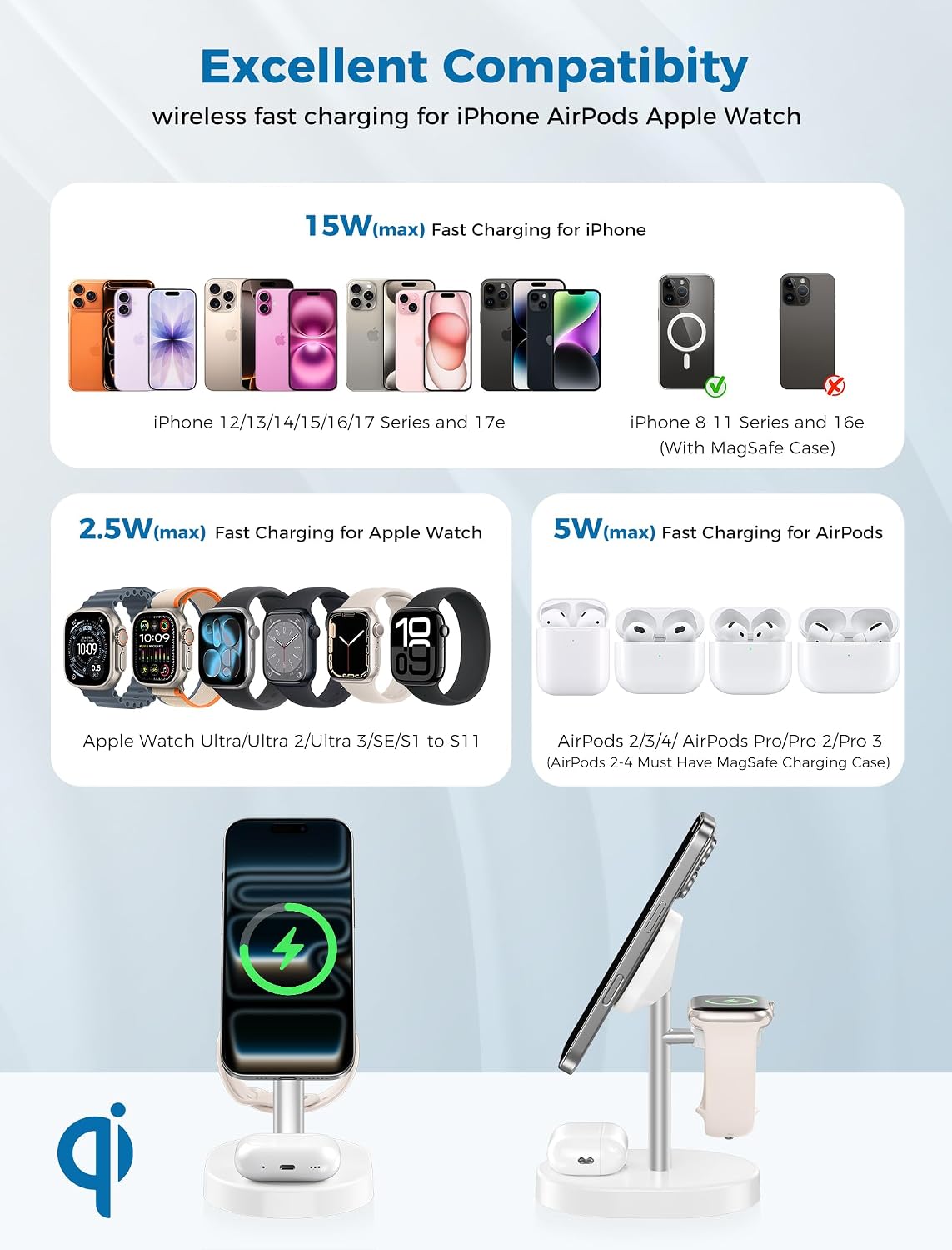 Mag-Safe Charger 3 in 1 Charging Station for iPhone Apple Watch AirPods