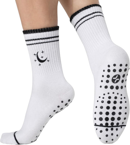 COOLMATE Pilates Socks with Grips for Women, Yoga Socks, Crew Non Slip Women for Barre, Pilates Gifts for Women - Colors B