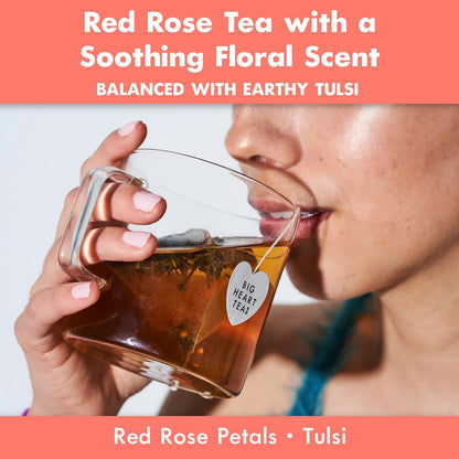 Big Heart Tea Co. Tea Bags - Cup of Love Red Rose - Certified Organic, Floral Ayurvedic Herbal Decaf Tea in Zero Plastic Sachets with Small Batch Ground Herbs, Adaptogenic Tulsi, 10 Tea Bags