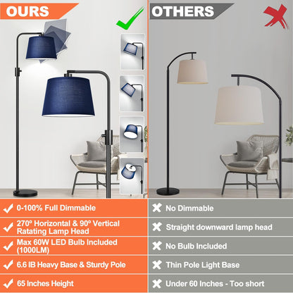 【Upgraded】 Dimmable Floor Lamp, 1000 Lumens LED Edison Bulb Included, Arc Floor Lamps for Living Room Modern Standing Lamp with Linen Shade, Tall Lamp for Bedroom Office Dining Room- Black