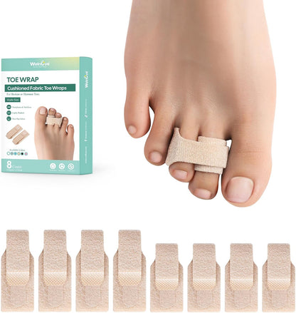 Welnove Hammer Toe Straightener - 8 Pack Broken Toe Wraps - Hammer Toe Corrector for Women - Toe Splints for Crooked Toes, Curled Toes, Bent Toes - (Large, Beige)