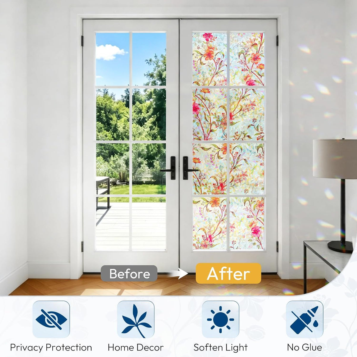 rabbitgoo Rainbow Window Privacy Film, Stained Glass Cling, 17.5" x 78.7"