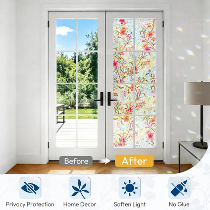 rabbitgoo Rainbow Window Privacy Film, Stained Glass Cling, 17.5" x 78.7"
