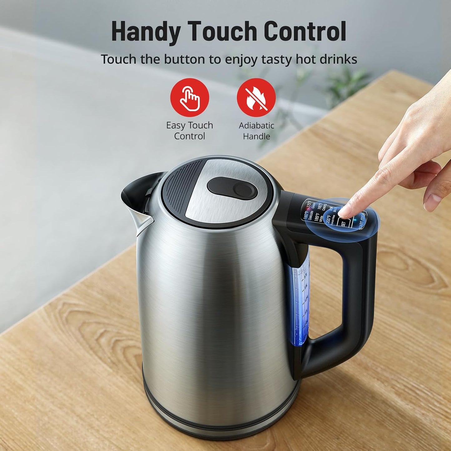 1.7L Electric Tea Kettle, 6 Precise Temperature Presets Stainless Steel Electric Kettle Temperature Control,1500W Fast Boiling Hot Water for Oolong & Green Tea with Strix Control