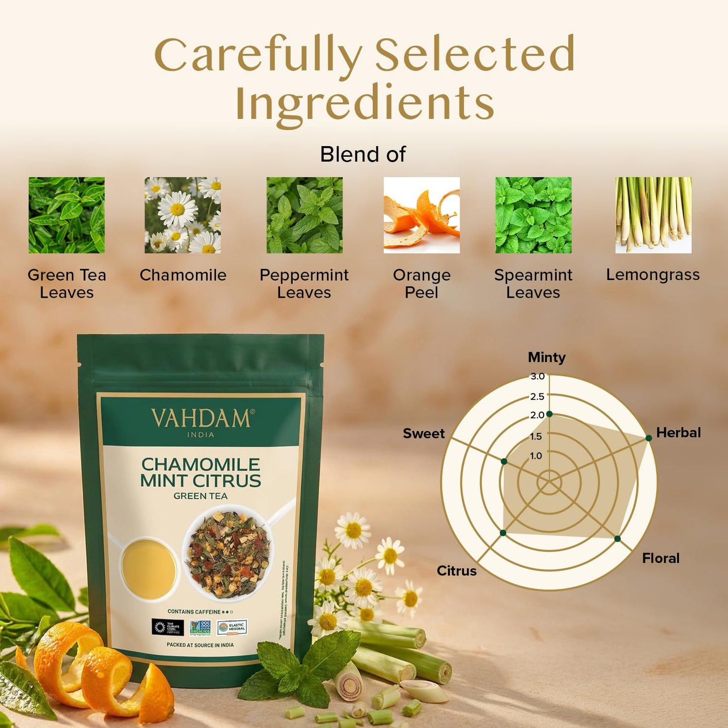 VAHDAM, Turmeric Ginger Herbal Tea (50+ Cups, 3.53oz) Caffeine Free | 100% Pure Herbal Blend - Savory & Spicy | Vacuum Sealed | Direct from Source