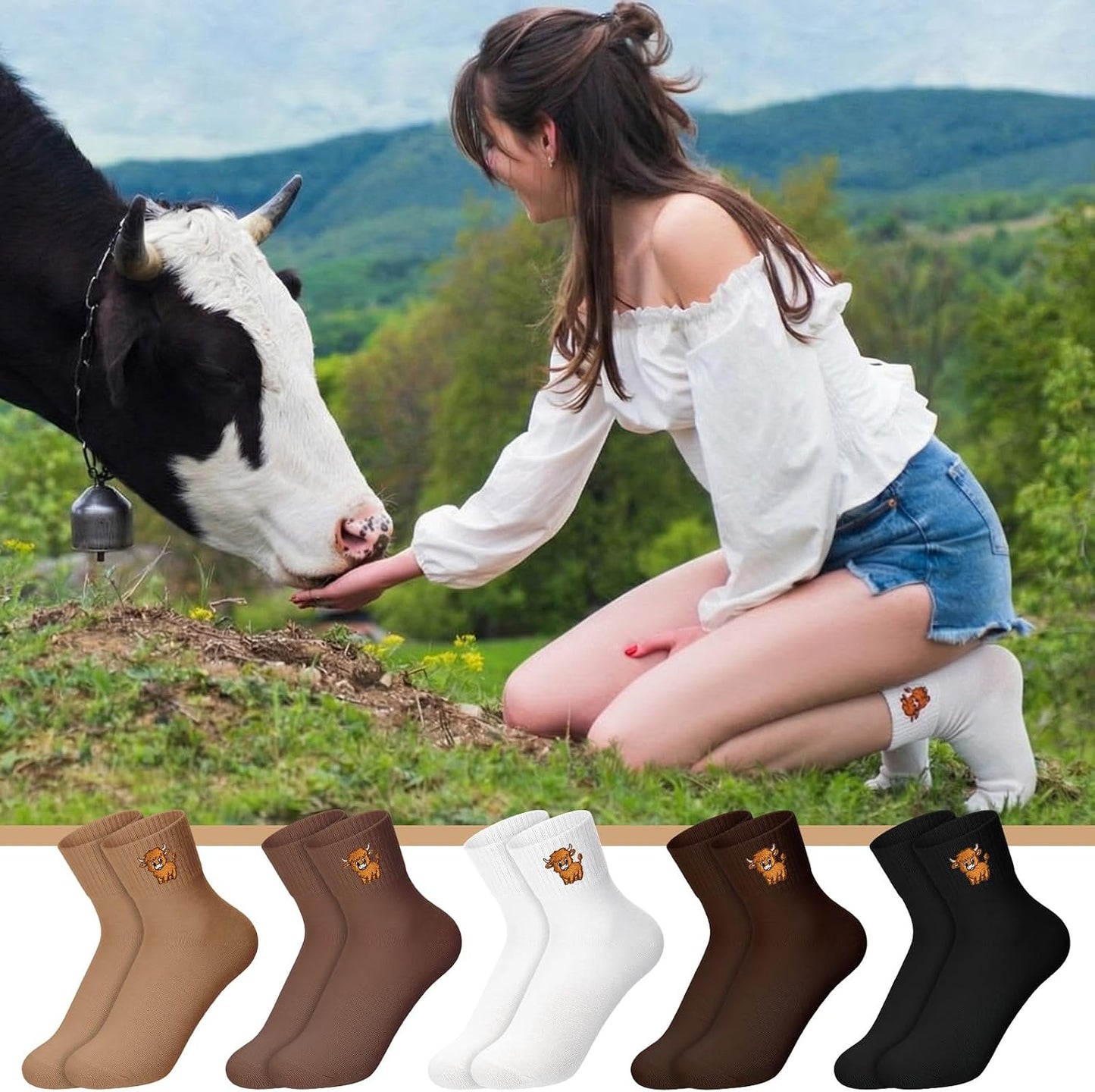 Eurzom 10 Pairs Socks Womens Crew Elastic Ankle Length Cotton Socks Aesthetic Cute Lightweight Low Cut Gifts for Women - Colors B