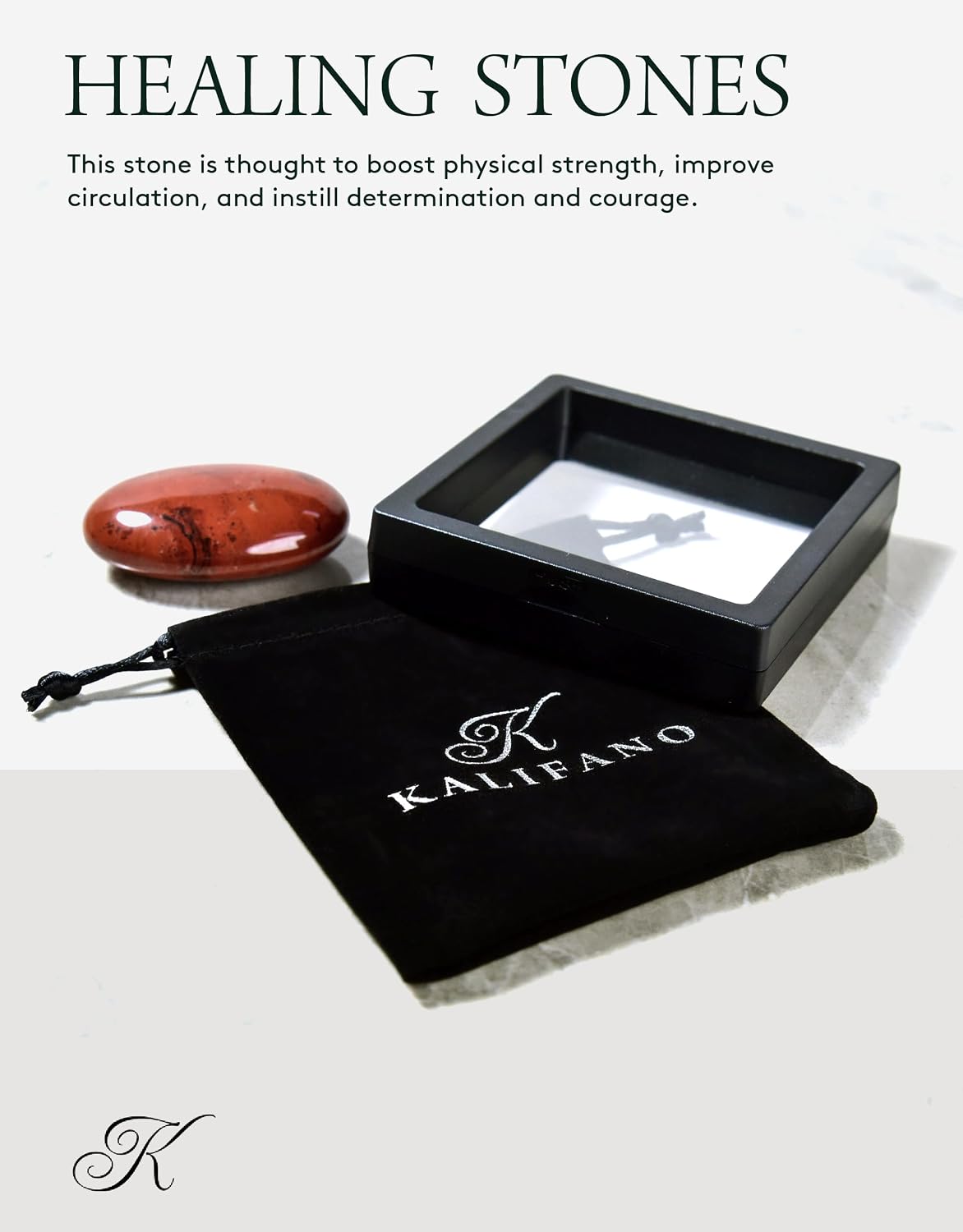 KALIFANO Palm Stone with Healing & Calming Effects - AAA+ Grade High Energy Worry Stone with Information Card - Reiki Crystal Used for Courage (Family Owned and Operated)