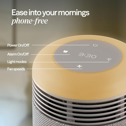 BLUEAIR Air Purifier & Sunrise Alarm Clock for Bedroom, Nursery – HEPASilent™, Wake-Up Light, White Noise & Soothing Sounds for Natural Sleep, USB-C, Mini Restful