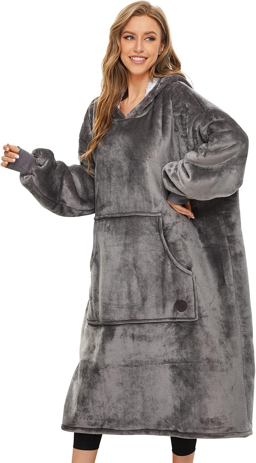 THREE POODLE Wearable Blanket Hoodie for Women, Oversized Sherpa Sweatshirt Blanket for Adults Men, Cozy Hooded Blankets, Gifts for Teen Girls Women Mom Sister