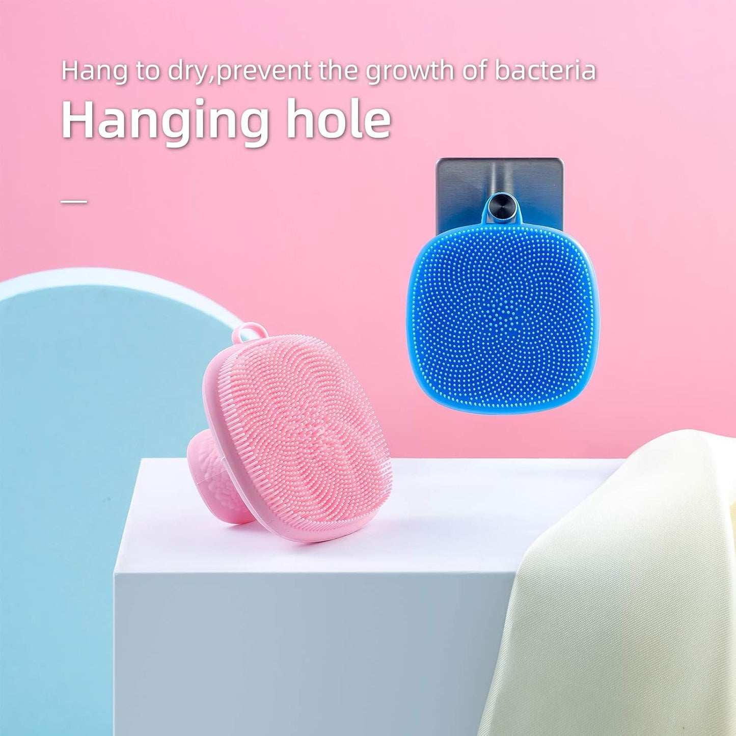 Back Scrubber for Shower & Face Scrubber, 2Pcs Silicone Exfoliating Brush Set with 17In Long Handle, Soft Body & Facial Cleansing Scrubber for Men Women