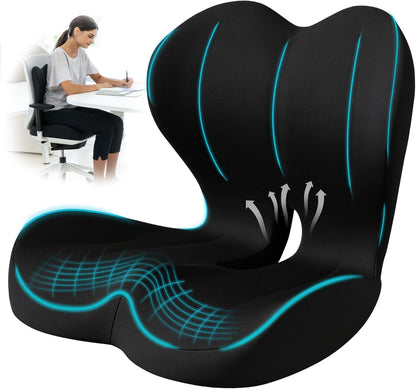Seat Cushion for Office Chair and Car, Lumbar Support Pillow for Office Chair, Memory Foam Ergonomic Seat Cushion for Long Sitting, Back & Tailbone Pain, Sciatica - Dark Gray & Light Gray