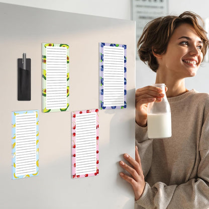 Thboxes 4 Pack Magnetic Note Pad for Fridge with Pen Holder, Totally 200 Sheets Grocery List Magnet Pad for Refrigerator Magnetic Shopping List Pad（Fruit Design）