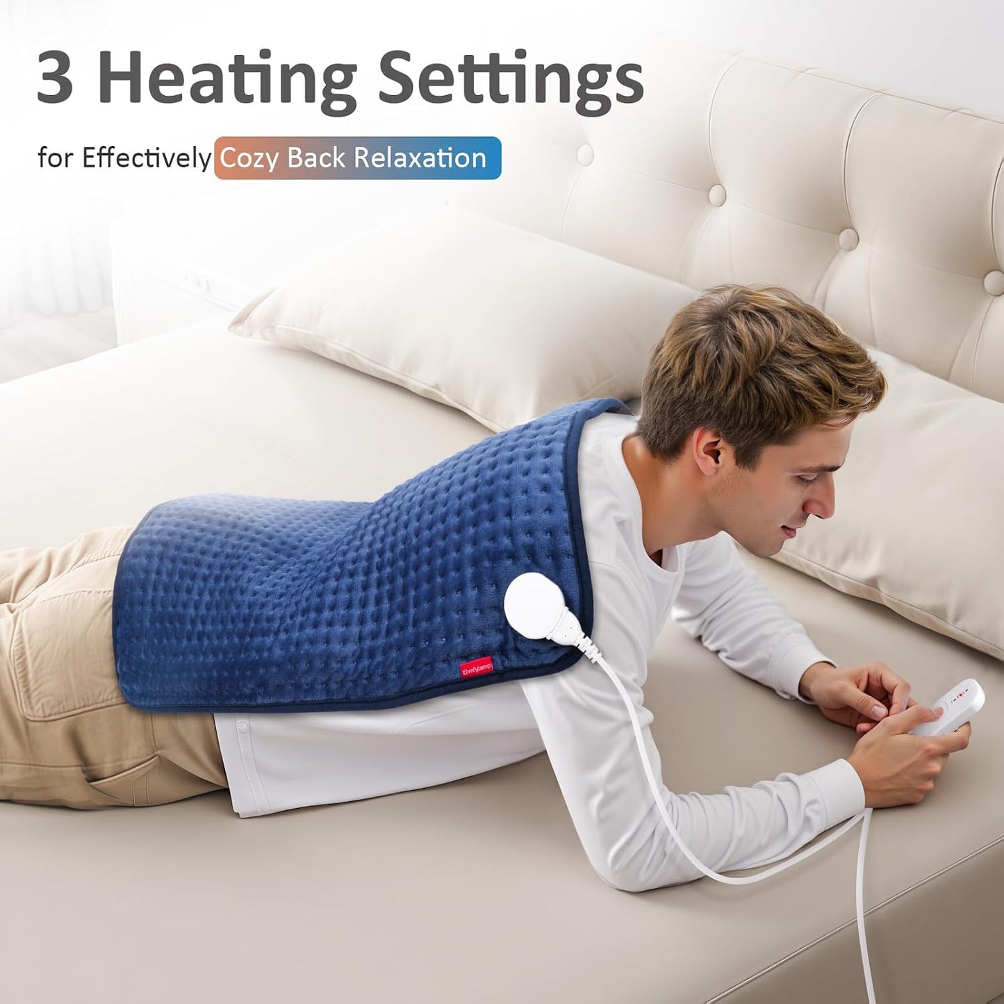 Comfytemp Extra Large Heating Pad for Back & Period, 33''x 17'' King Size FSA Eligible Pack, Birthday Gifts for Women Men Mom Dad, HSA Electric XL Heat Wrap for Body/Shoulder/Neck/Knee, Washable, Blue
