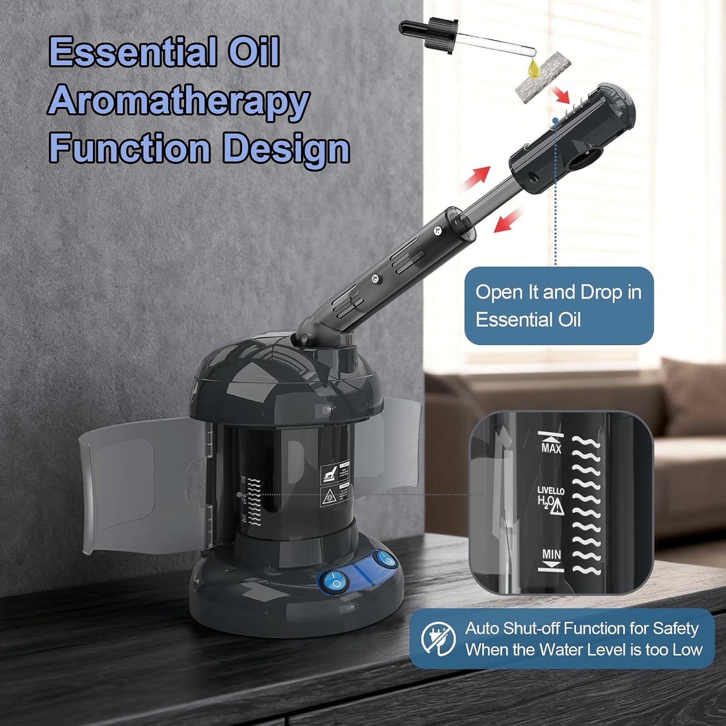 Facial Steamer - Ozone Steamer with Extendable Arm - Professional Nano Ionic Facial Steamer for Deep Cleaning - Portable for Personal Care Use at Home or Salon