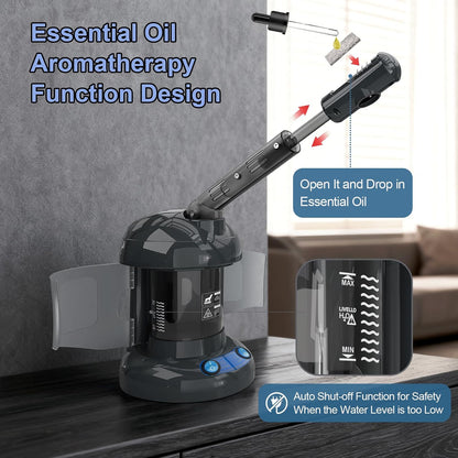 Facial Steamer - Ozone Steamer with Extendable Arm - Professional Nano Ionic Facial Steamer for Deep Cleaning - Portable for Personal Care Use at Home or Salon