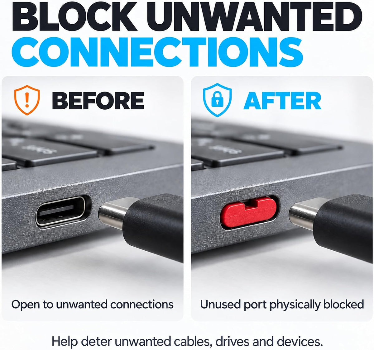USB C Port Blockers, Control USB C Port Access, 2 Metal Keys, Black