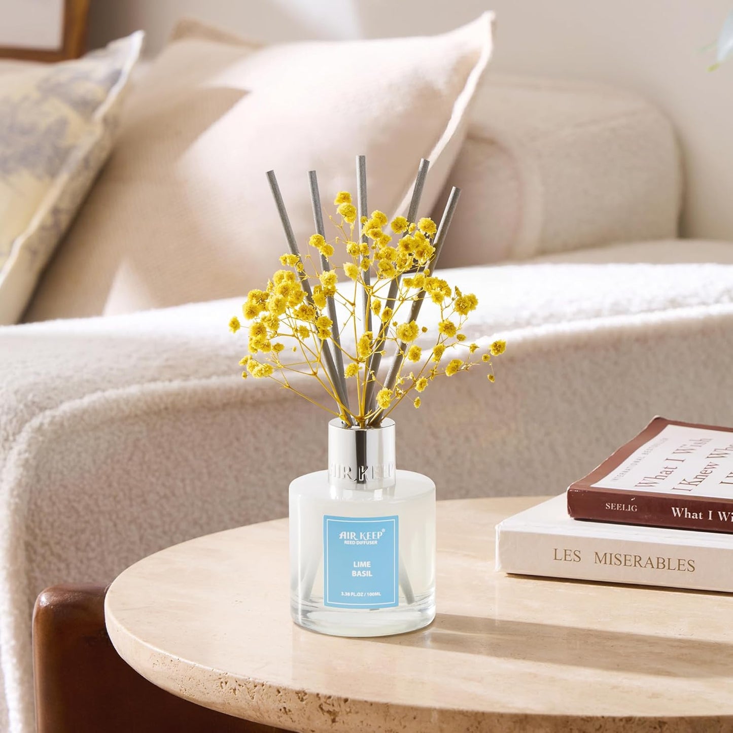 Airkeep Reed Diffuser Set,3.38 fl oz (100 ml) - Clean Linen Oil Diffusers with 8 Reed Sticks,Home Fragrance Reed Diffuser for Bathroom Shelf Decor