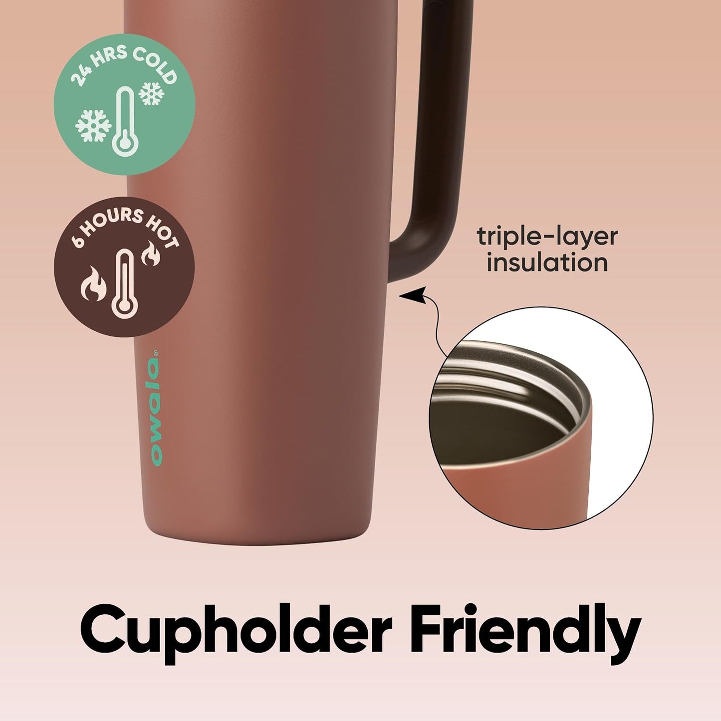 Owala SmoothSip Slider Insulated Stainless Steel Coffee Tumbler, Reusable Iced Coffee Cup, Hot Coffee Travel Mug, BPA Free 12 oz, Pink (Pucker Up)