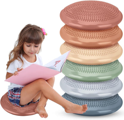 Amylove 6 Pcs Wiggle Seat Inflated Wobble Cushion for Sensory Kid 13 Inch Balance Disc Kids Flexible Seating Exercise Sensory Pad Chair Cushion for Classroom Office School (Bright)