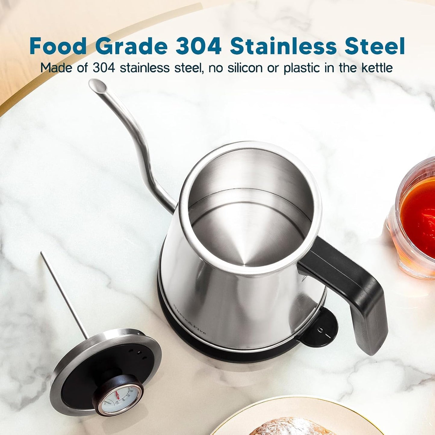 Nueve&Five Gooseneck Electric Kettle with Thermometer, Copper Tea Kettle with Auto Shut-Off,1000W Hot Water Kettle Electric of Stainless Steel,Electric Kettles for,Coffee & Tea