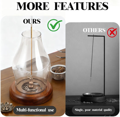 Glass Incense Holder for Sticks, Wooden Incense Stick Holder with Ash Catcher, Modern Insence-Stick Holder, Anti-Ash Flying Incent Holder for Yoga Spa Meditation Zen Home Decor (Transparent)
