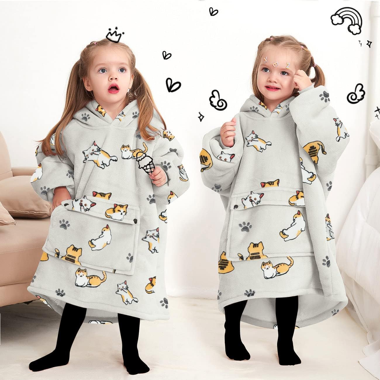 KFUBUO Wearable Blanket Hoodie for Adults Sherpa All Patterns Cat Oversized Sweatshirt Blanket with Pockets for Women