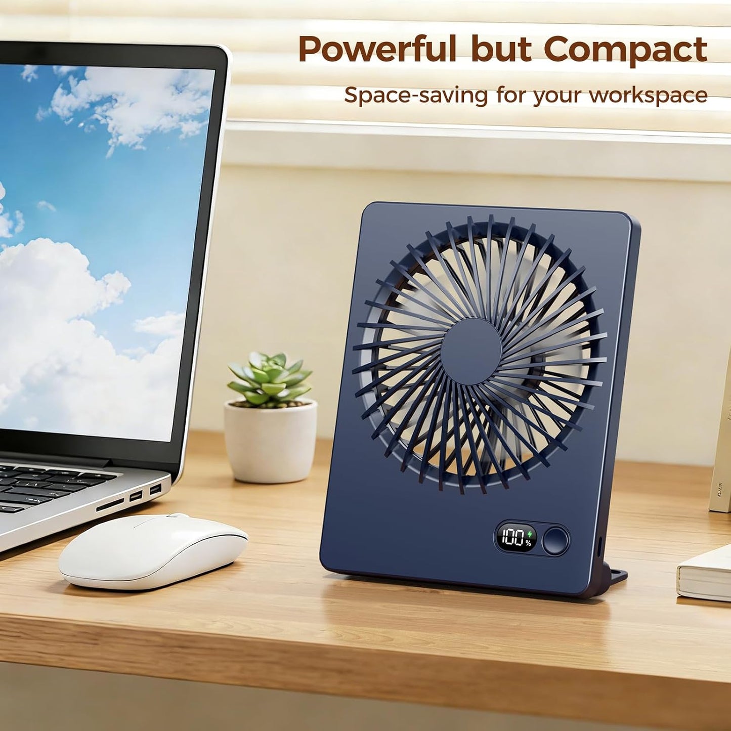 Zuvas Desk Fan Battery Operated Fan Rechargeable 180°Tilt Folding Personal Fan Ultra Quiet Small Portable 3 Speed Adjustable Strong Wind Fan For Office Bedroom Home Desktop Camping (White)