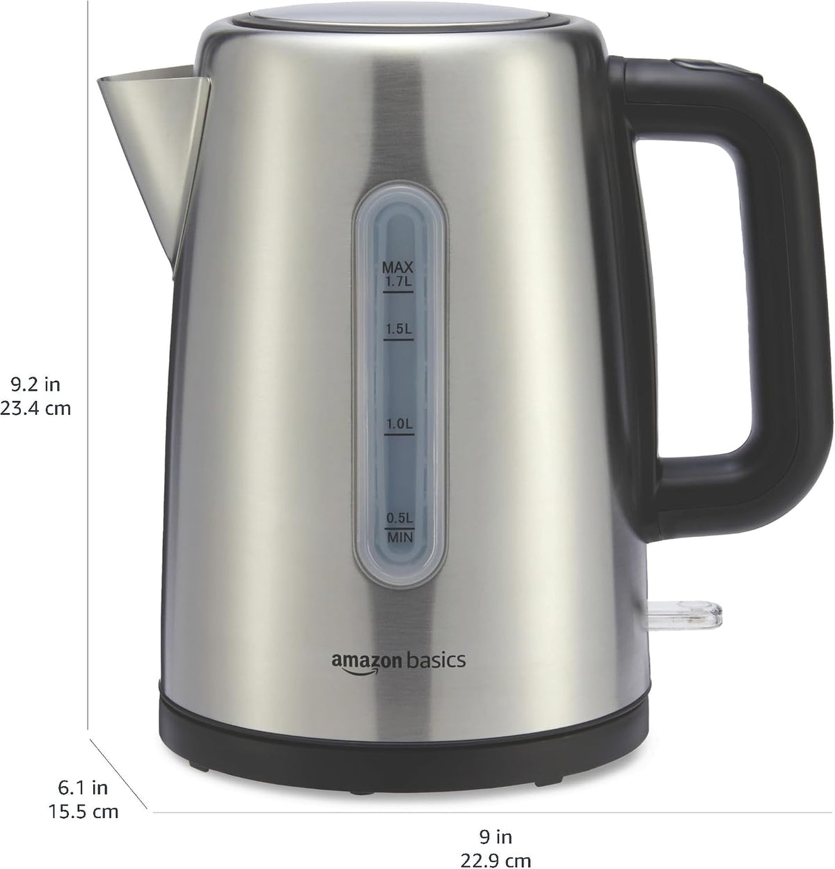 Amazon Basics Electric Kettle with Glass Carafe for Tea and Coffee, BPA-Free, Fast Boiling, Auto Shut-Off, Boil-Dry Protection, Water Level Indicator, 1.7 Liter, 1500W, Black and Silver