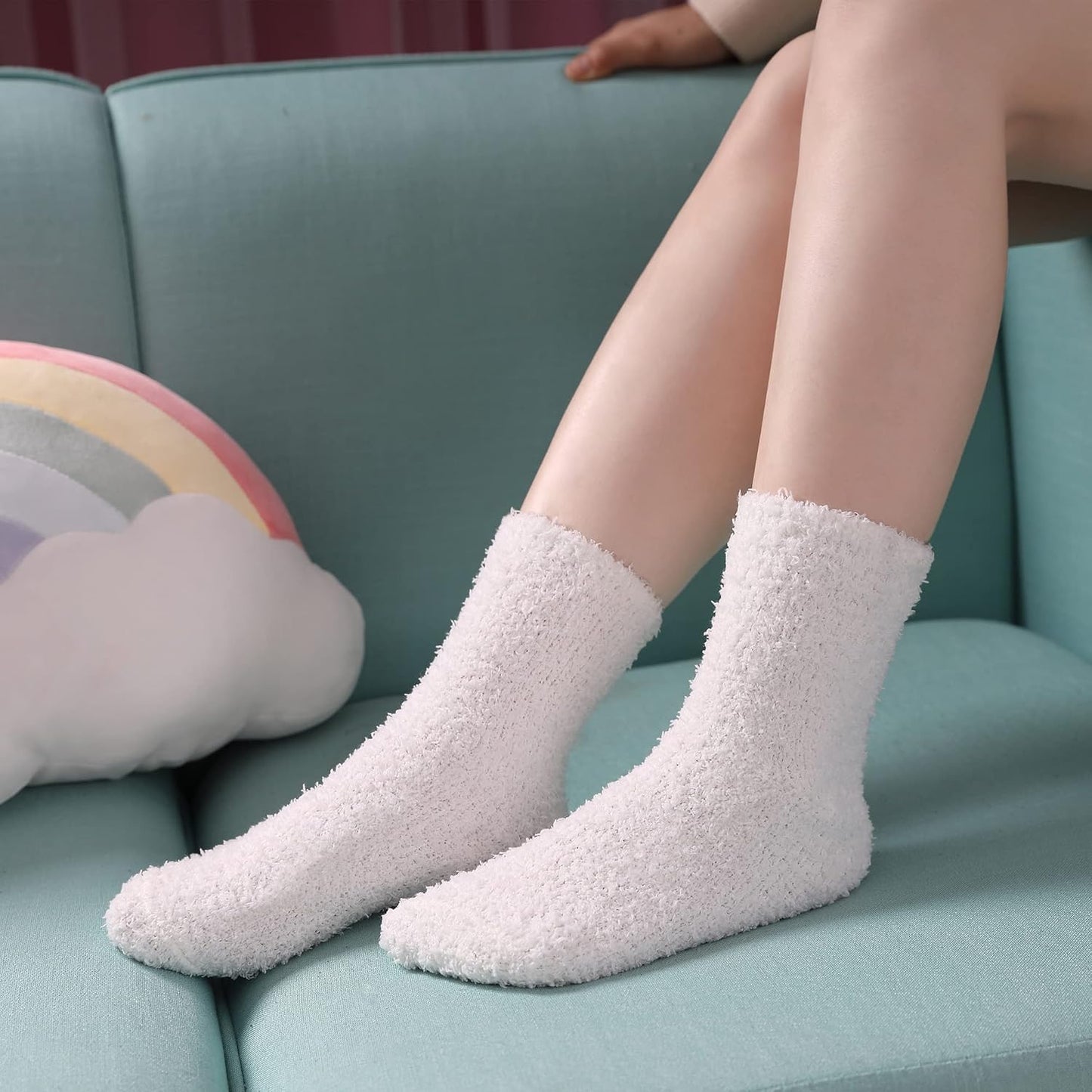 CHOWISH Womens Fuzzy Slipper Socks Super Soft Microfiber Fluffy Cozy Winter Warm Fuzzy Crew Socks