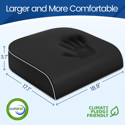 SweetSlubr Seat Cushion for Tailbone Pain Relief, Office Chair Cushion, Chair Pad, Memory Foam Large Cushion with Non-Slip Cover for Soft Support at Office Chair, Car Seat, Airplane, Black/Large